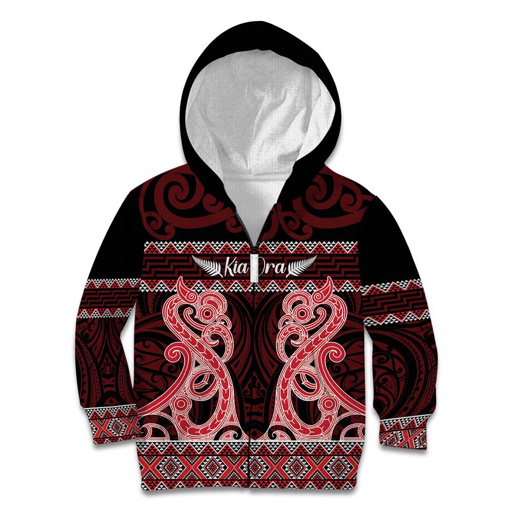 Kia Ora New Zealand Kid Hoodie Maori Language Week Whero Taniko Motif - Vibe Hoodie