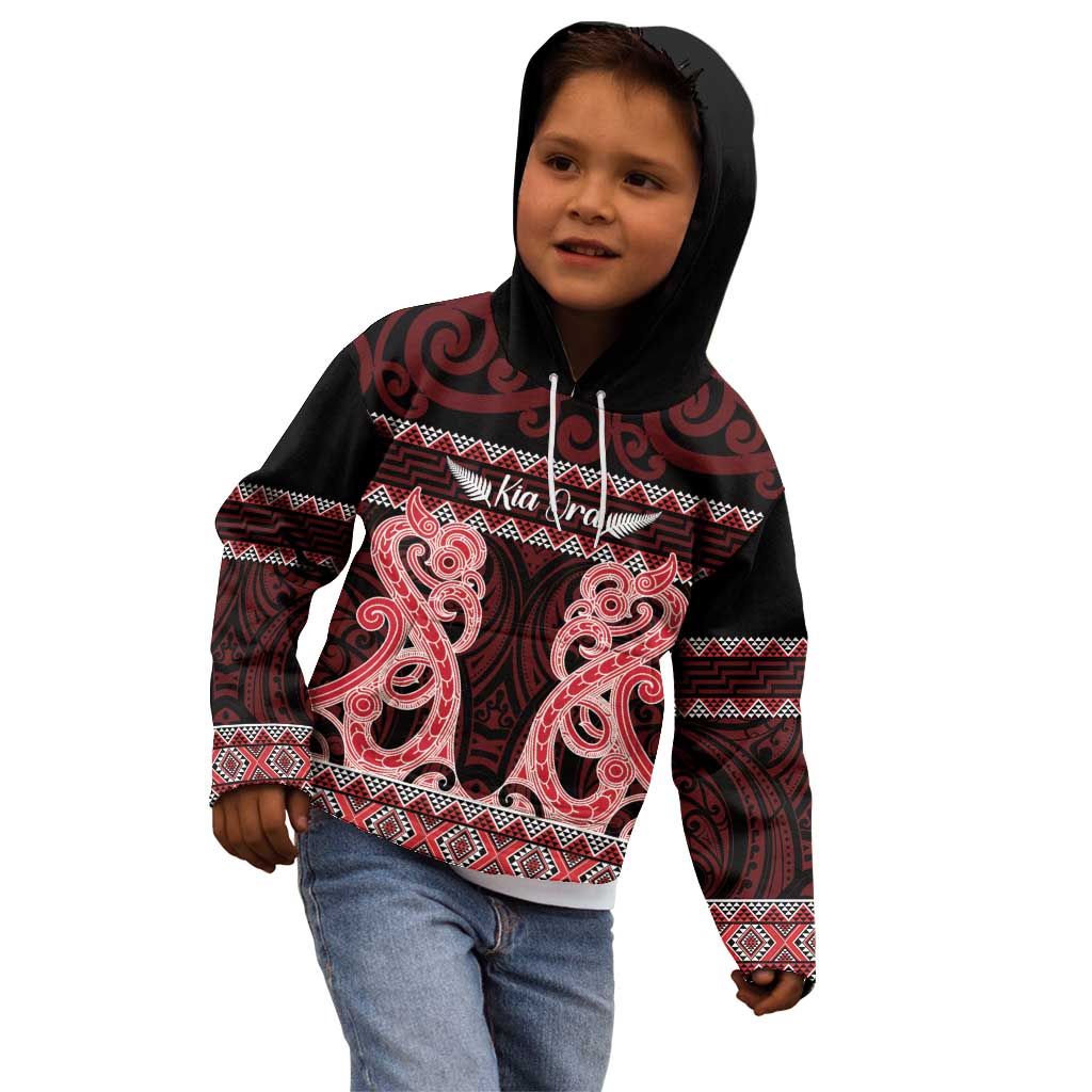 Kia Ora New Zealand Kid Hoodie Maori Language Week Whero Taniko Motif - Vibe Hoodie