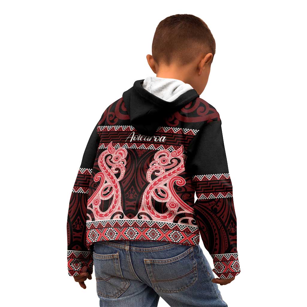 Kia Ora New Zealand Kid Hoodie Maori Language Week Whero Taniko Motif - Vibe Hoodie