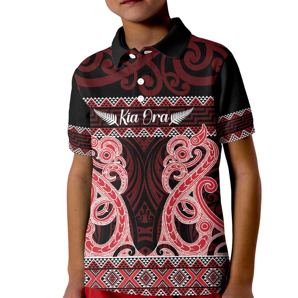 Kia Ora New Zealand Kid Polo Shirt Maori Language Week Whero Taniko Motif - Vibe Hoodie
