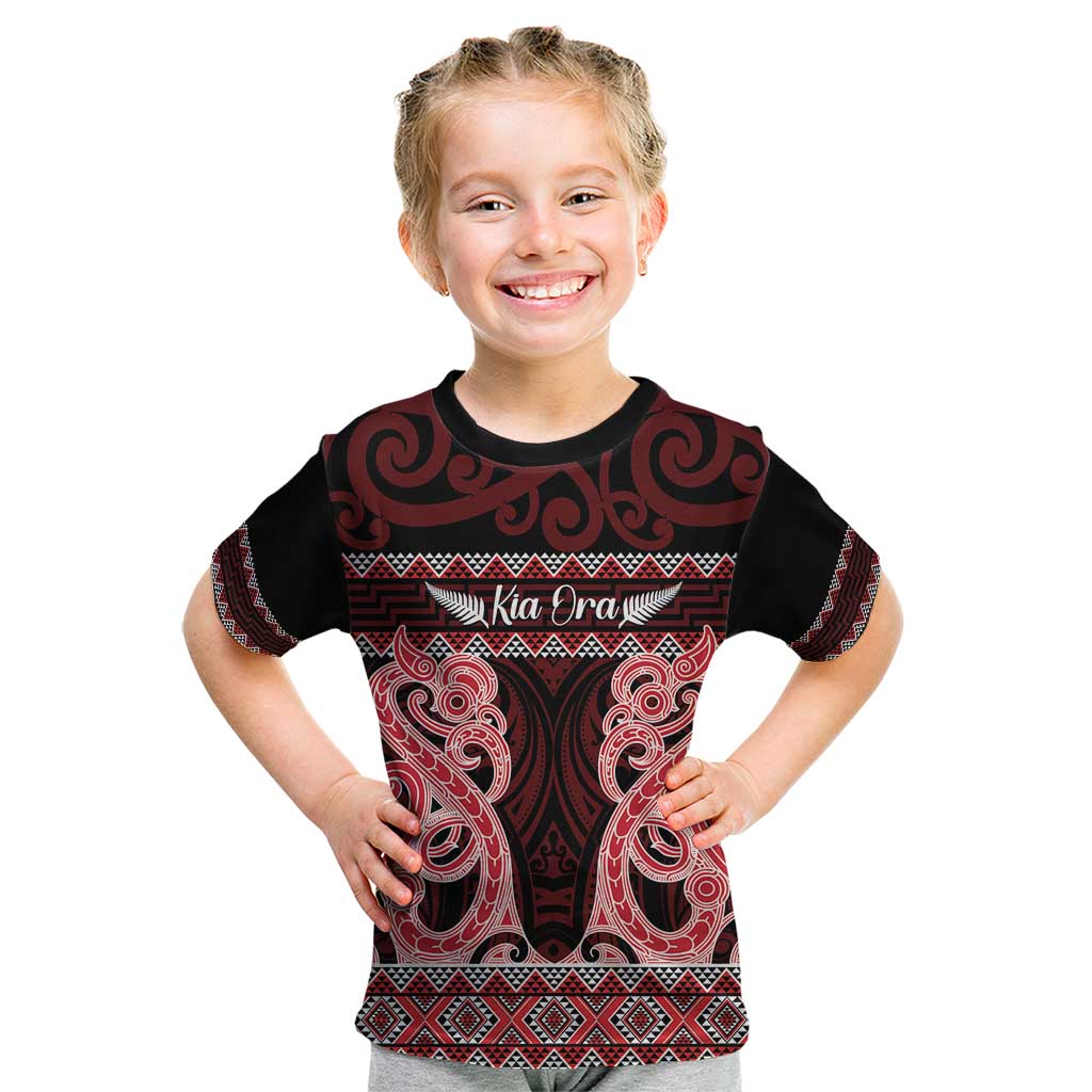 Kia Ora New Zealand Kid T Shirt Maori Language Week Whero Taniko Motif - Vibe Hoodie
