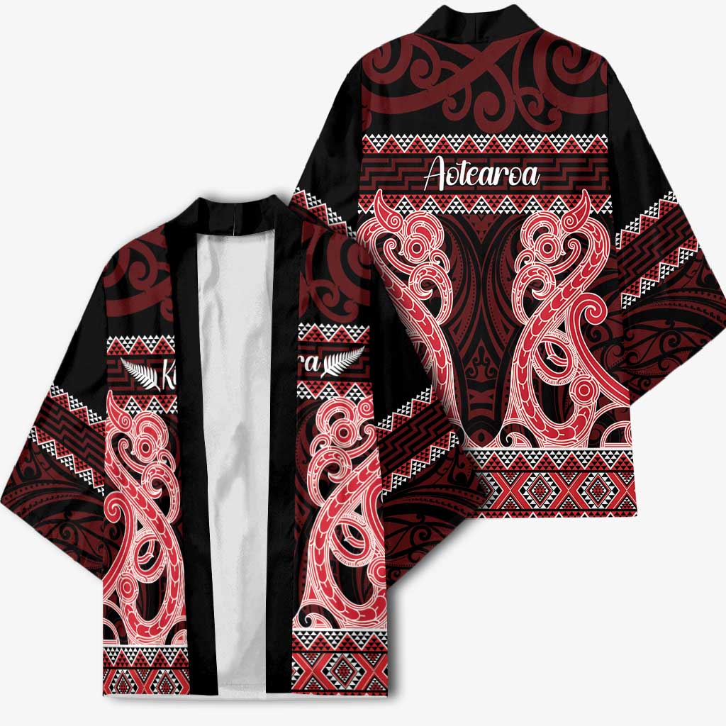 Kia Ora New Zealand Kimono Maori Language Week Whero Taniko Motif - Vibe Hoodie
