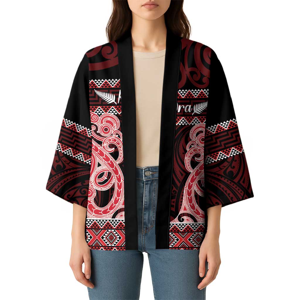 Kia Ora New Zealand Kimono Maori Language Week Whero Taniko Motif - Vibe Hoodie