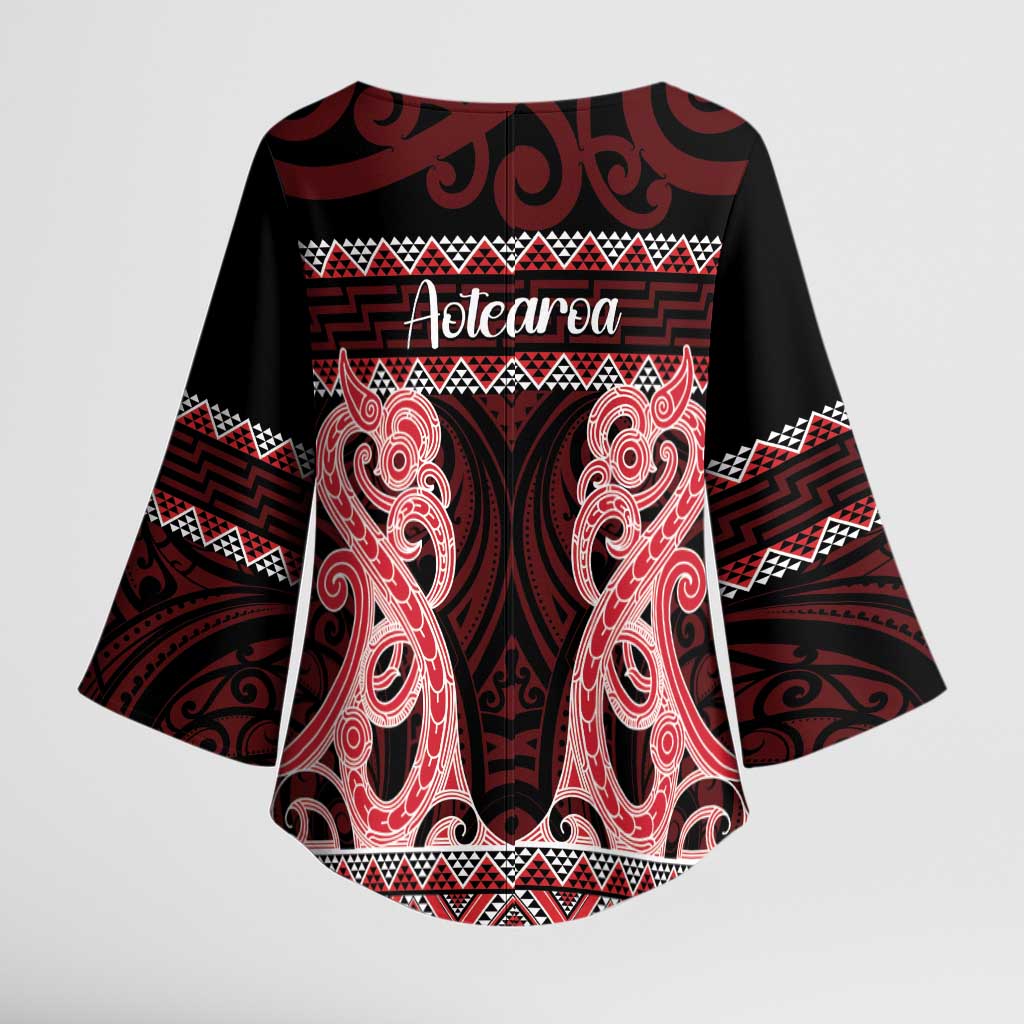 Kia Ora New Zealand Kimono Sleeve Blouse Maori Language Week Whero Taniko Motif - Vibe Hoodie
