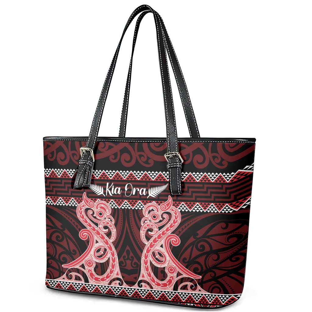 Kia Ora New Zealand Leather Tote Bag Maori Language Week Whero Taniko Motif - Vibe Hoodie