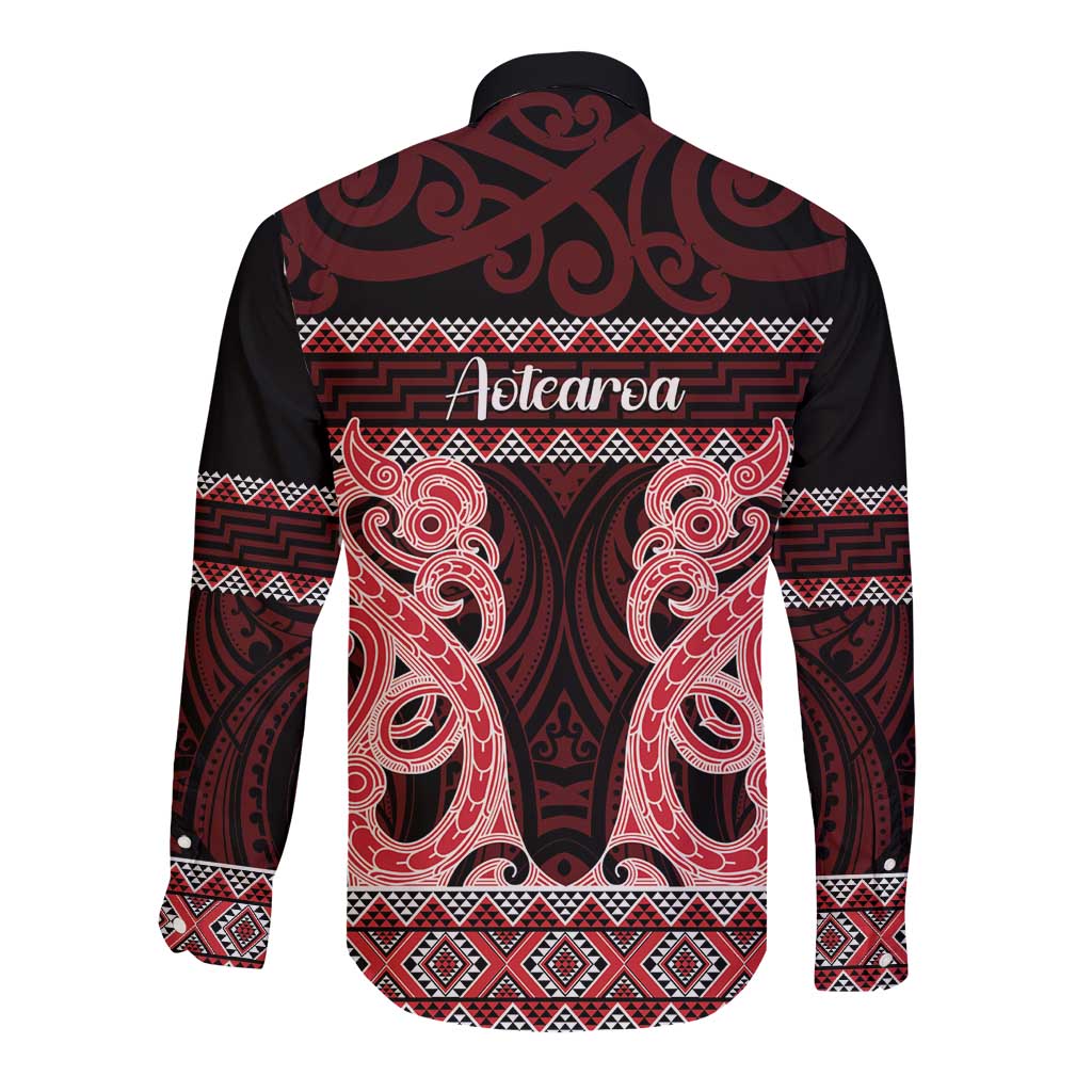 Kia Ora New Zealand Long Sleeve Button Shirt Maori Language Week Whero Taniko Motif - Vibe Hoodie