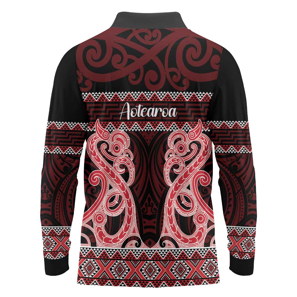 Kia Ora New Zealand Long Sleeve Polo Shirt Maori Language Week Whero Taniko Motif - Vibe Hoodie