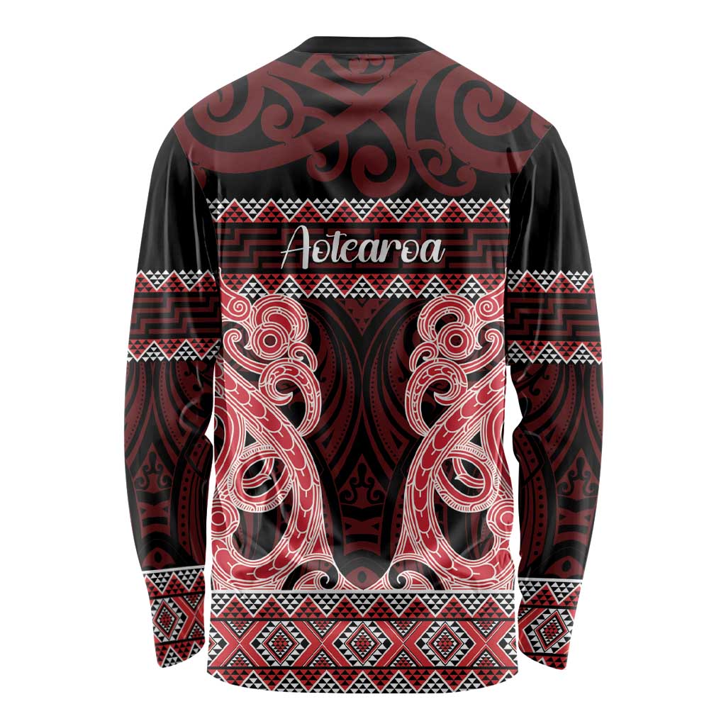 Kia Ora New Zealand Long Sleeve Shirt Maori Language Week Whero Taniko Motif - Vibe Hoodie
