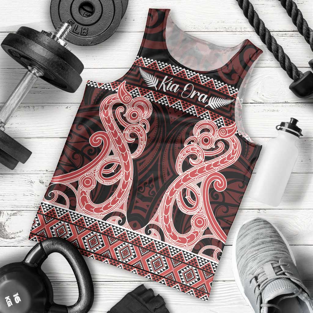 Kia Ora New Zealand Men Tank Top Maori Language Week Whero Taniko Motif - Vibe Hoodie