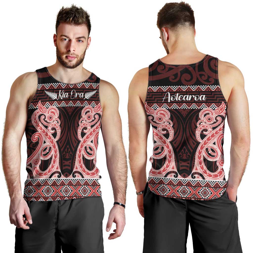 Kia Ora New Zealand Men Tank Top Maori Language Week Whero Taniko Motif - Vibe Hoodie