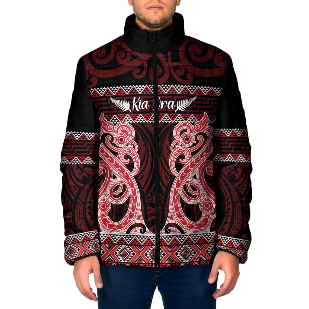 Kia Ora New Zealand Padded Jacket Maori Language Week Whero Taniko Motif - Vibe Hoodie