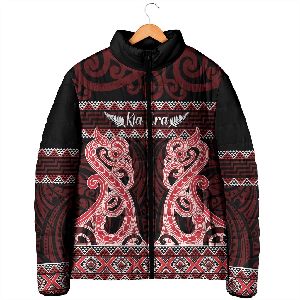 Kia Ora New Zealand Padded Jacket Maori Language Week Whero Taniko Motif - Vibe Hoodie