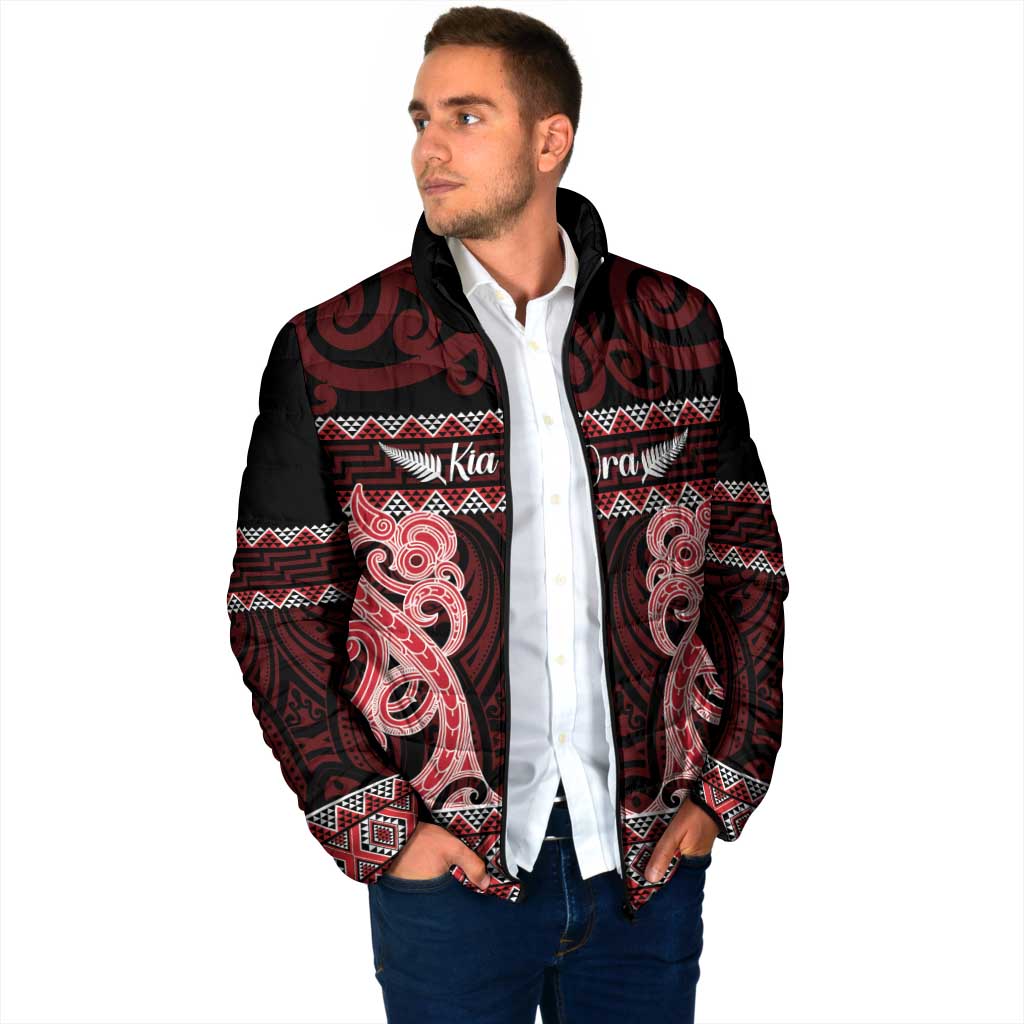 Kia Ora New Zealand Padded Jacket Maori Language Week Whero Taniko Motif - Vibe Hoodie