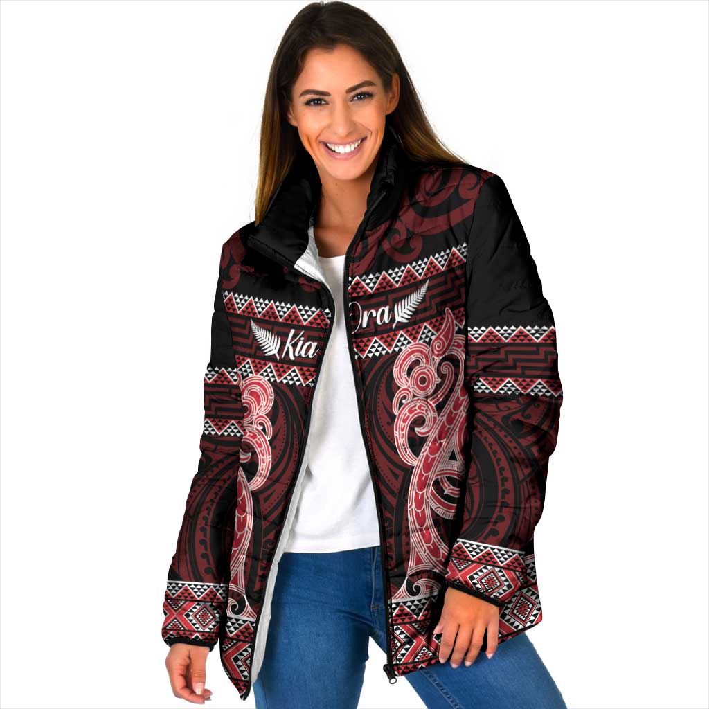 Kia Ora New Zealand Padded Jacket Maori Language Week Whero Taniko Motif - Vibe Hoodie