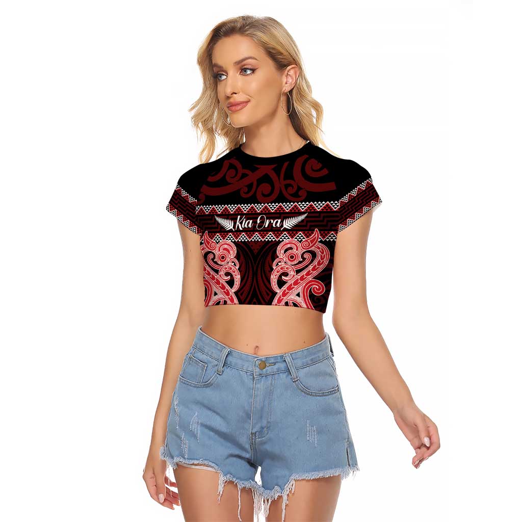 Kia Ora New Zealand Raglan Cropped T Shirt Maori Language Week Whero Taniko Motif - Vibe Hoodie