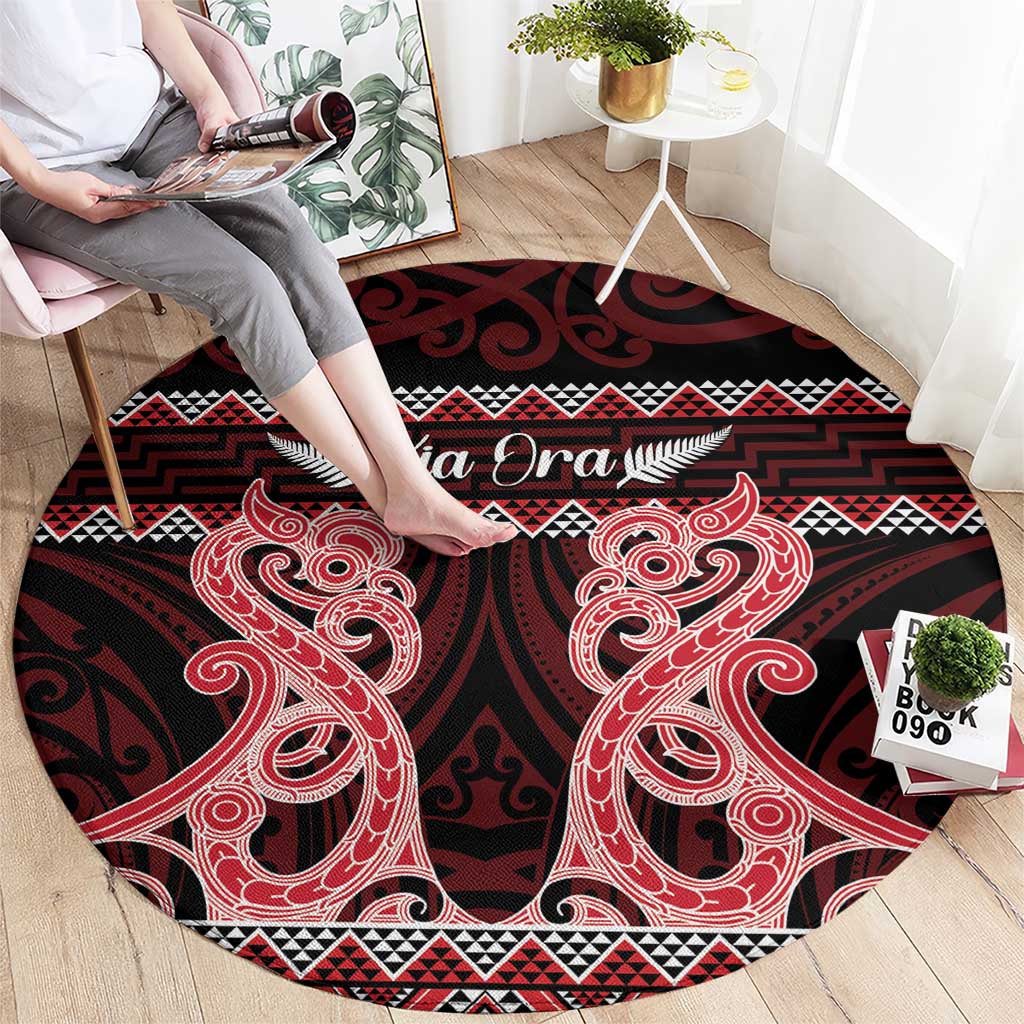 Kia Ora New Zealand Round Carpet Maori Language Week Whero Taniko Motif - Vibe Hoodie