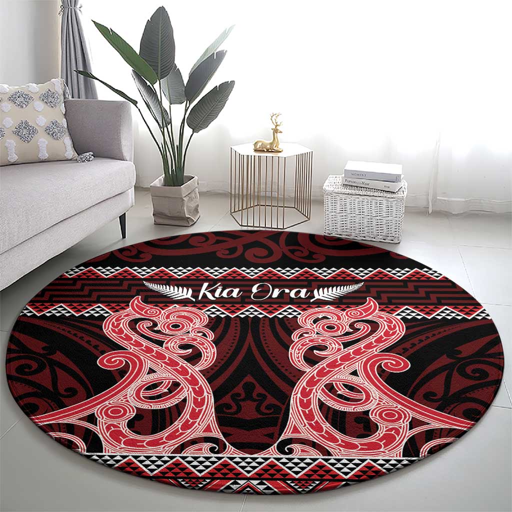 Kia Ora New Zealand Round Carpet Maori Language Week Whero Taniko Motif - Vibe Hoodie
