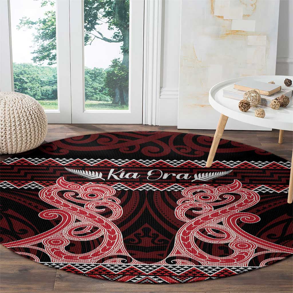 Kia Ora New Zealand Round Carpet Maori Language Week Whero Taniko Motif - Vibe Hoodie