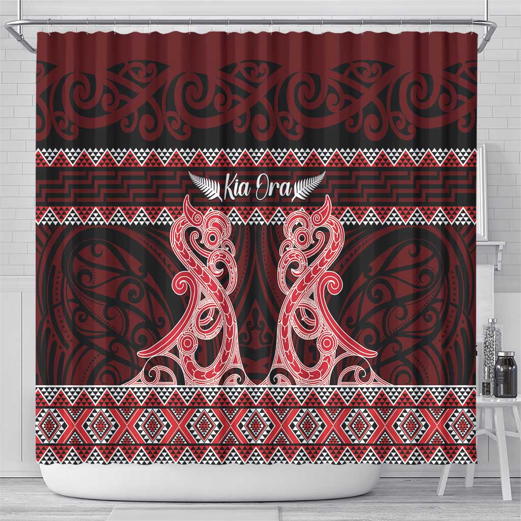 Kia Ora New Zealand Shower Curtain Maori Language Week Whero Taniko Motif - Vibe Hoodie