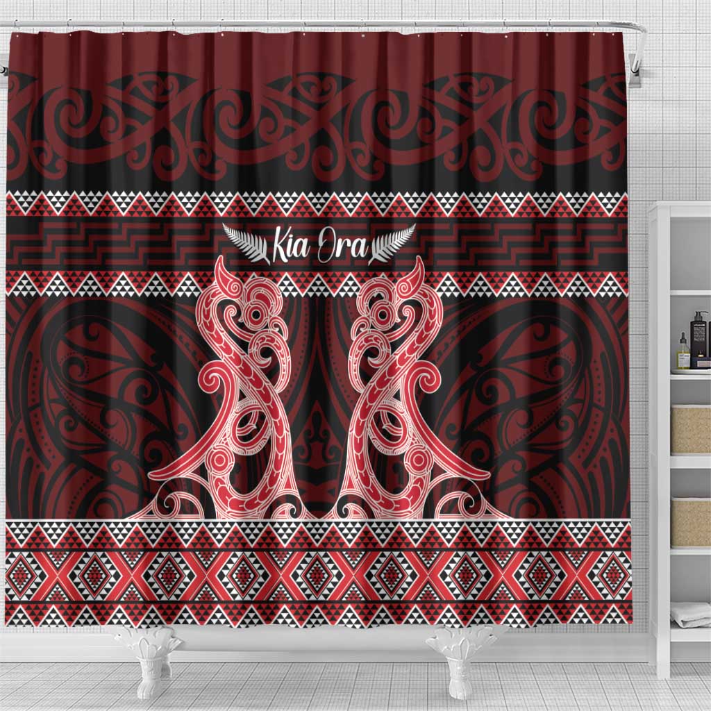 Kia Ora New Zealand Shower Curtain Maori Language Week Whero Taniko Motif - Vibe Hoodie