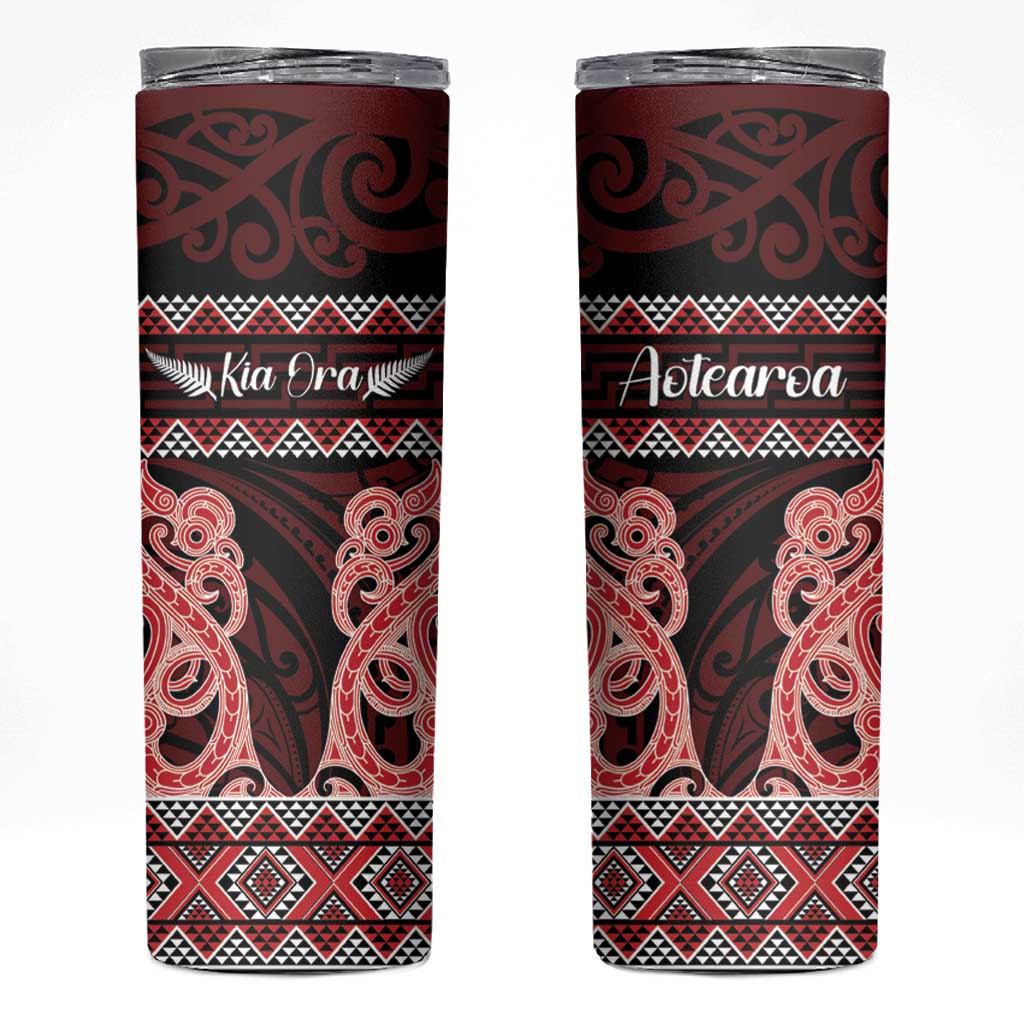 Kia Ora New Zealand Skinny Tumbler Maori Language Week Whero Taniko Motif - Vibe Hoodie