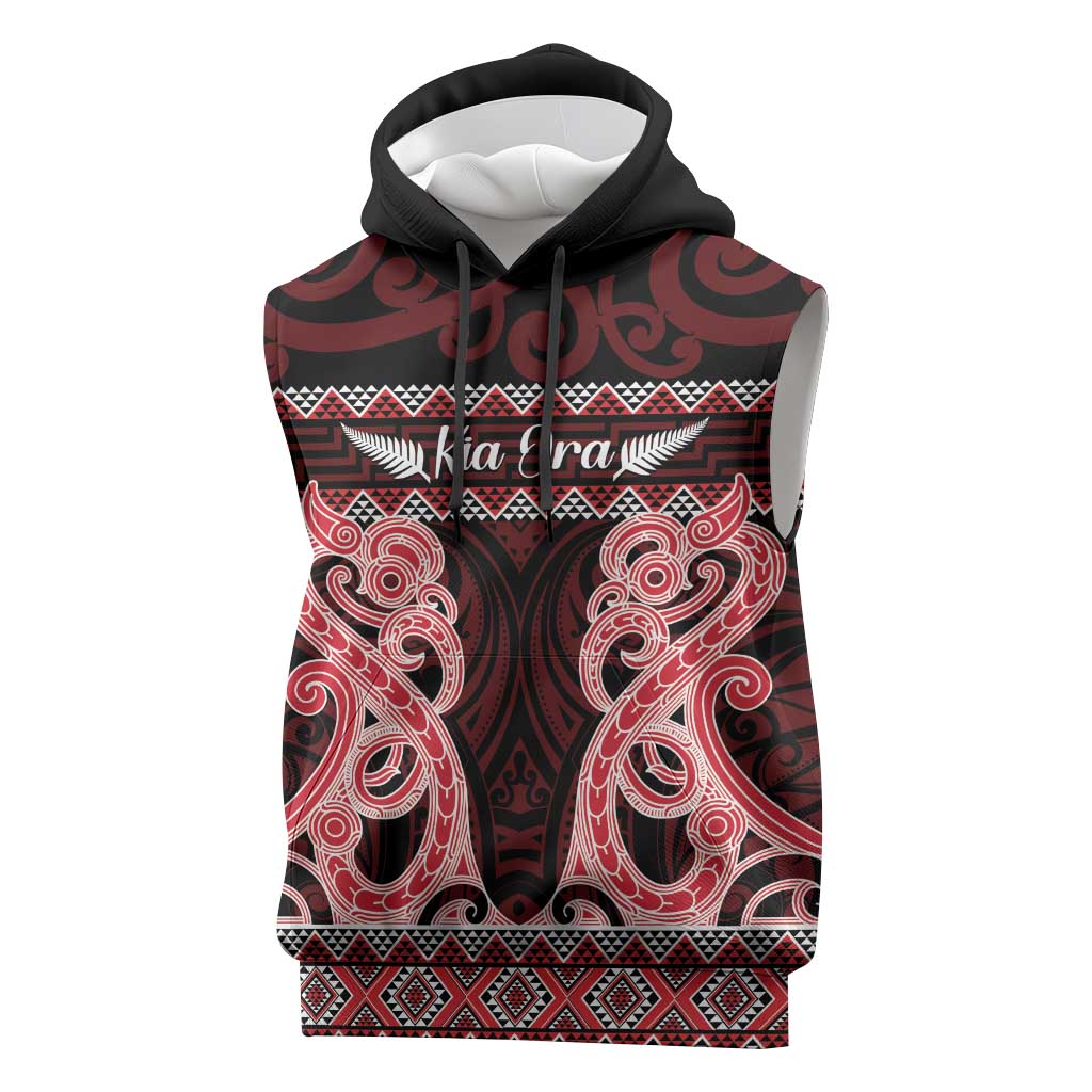 Kia Ora New Zealand Sleeveless Hoodie Maori Language Week Whero Taniko Motif - Vibe Hoodie