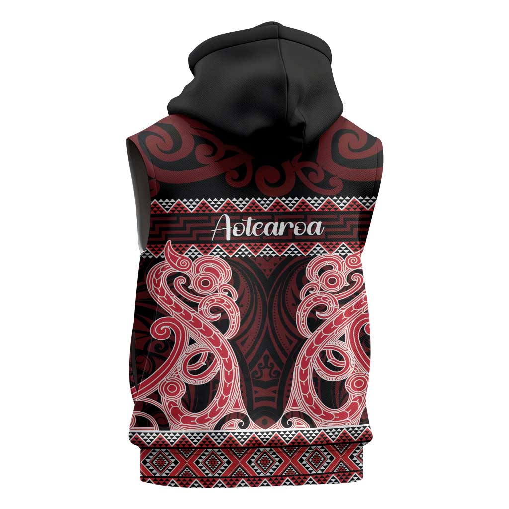 Kia Ora New Zealand Sleeveless Hoodie Maori Language Week Whero Taniko Motif - Vibe Hoodie