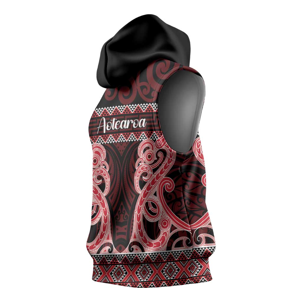 Kia Ora New Zealand Sleeveless Hoodie Maori Language Week Whero Taniko Motif - Vibe Hoodie