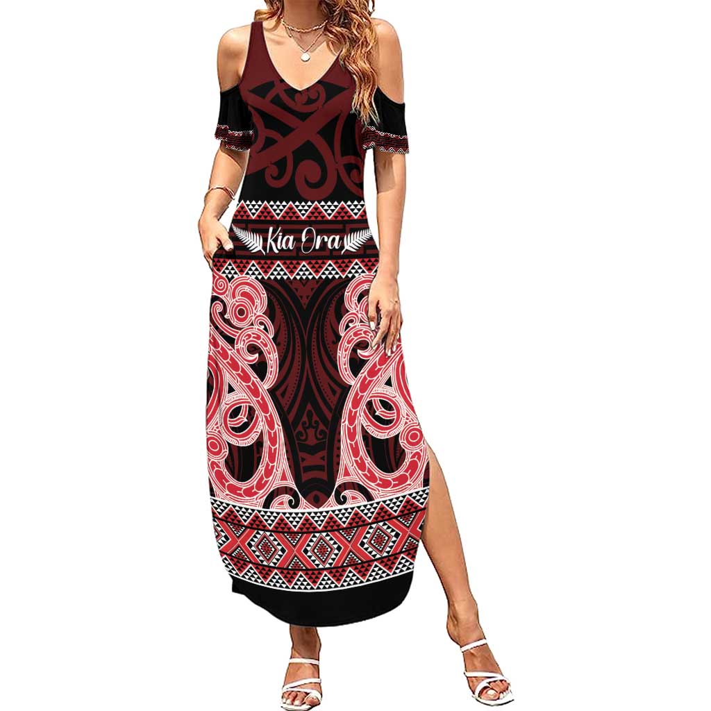 Kia Ora New Zealand Summer Maxi Dress Maori Language Week Whero Taniko Motif - Vibe Hoodie