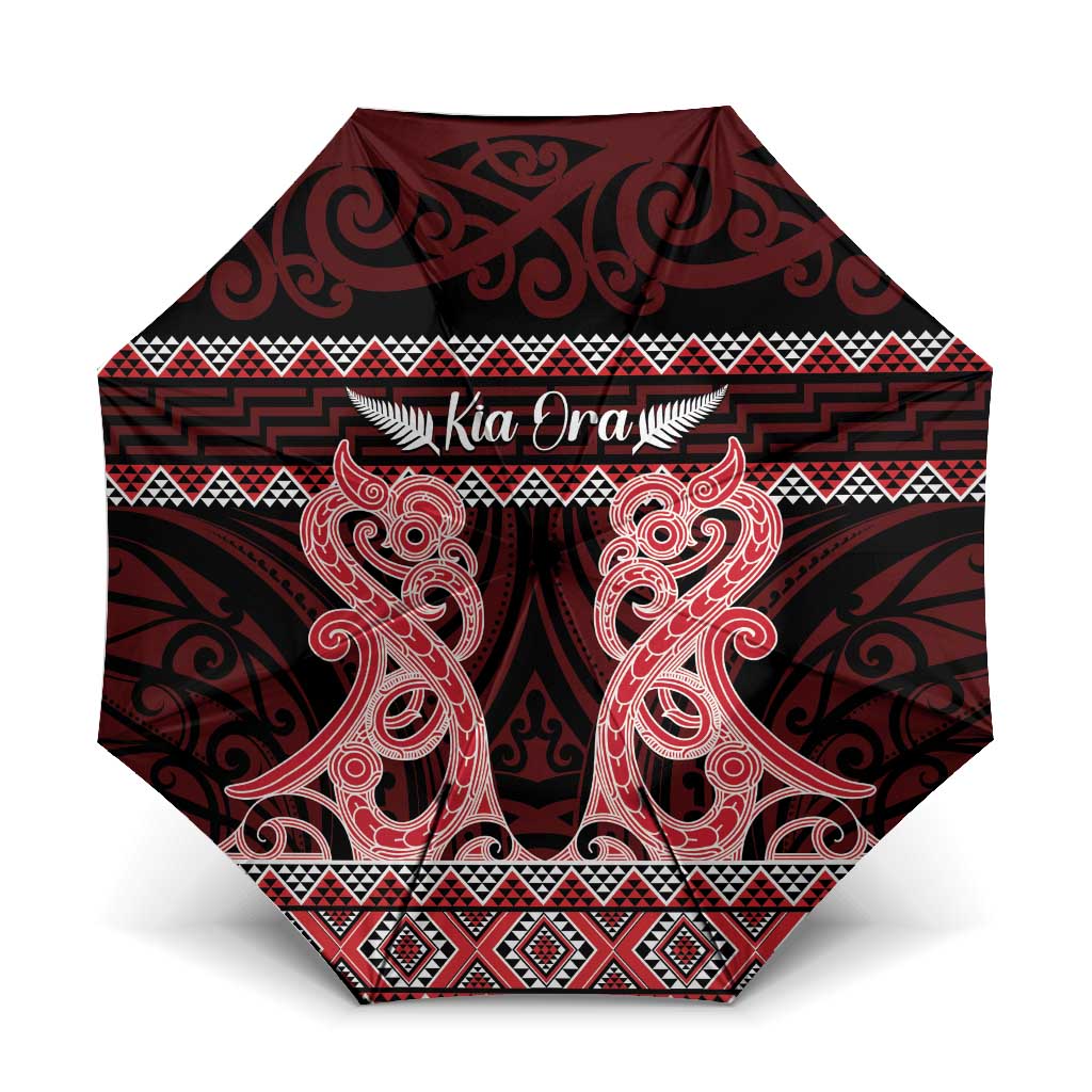 Kia Ora New Zealand Umbrella Maori Language Week Whero Taniko Motif - Vibe Hoodie