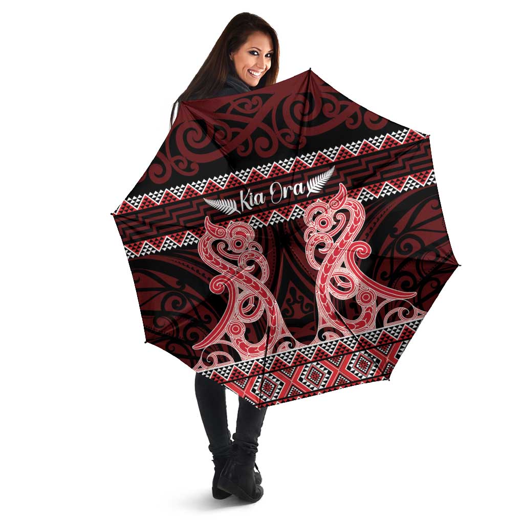 Kia Ora New Zealand Umbrella Maori Language Week Whero Taniko Motif - Vibe Hoodie