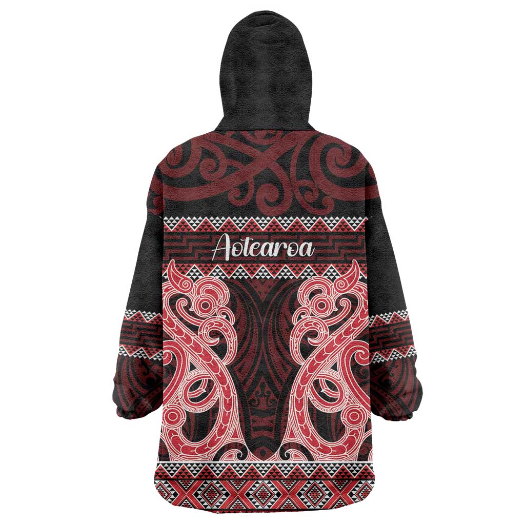 Kia Ora New Zealand Wearable Blanket Hoodie Maori Language Week Whero Taniko Motif - Vibe Hoodie