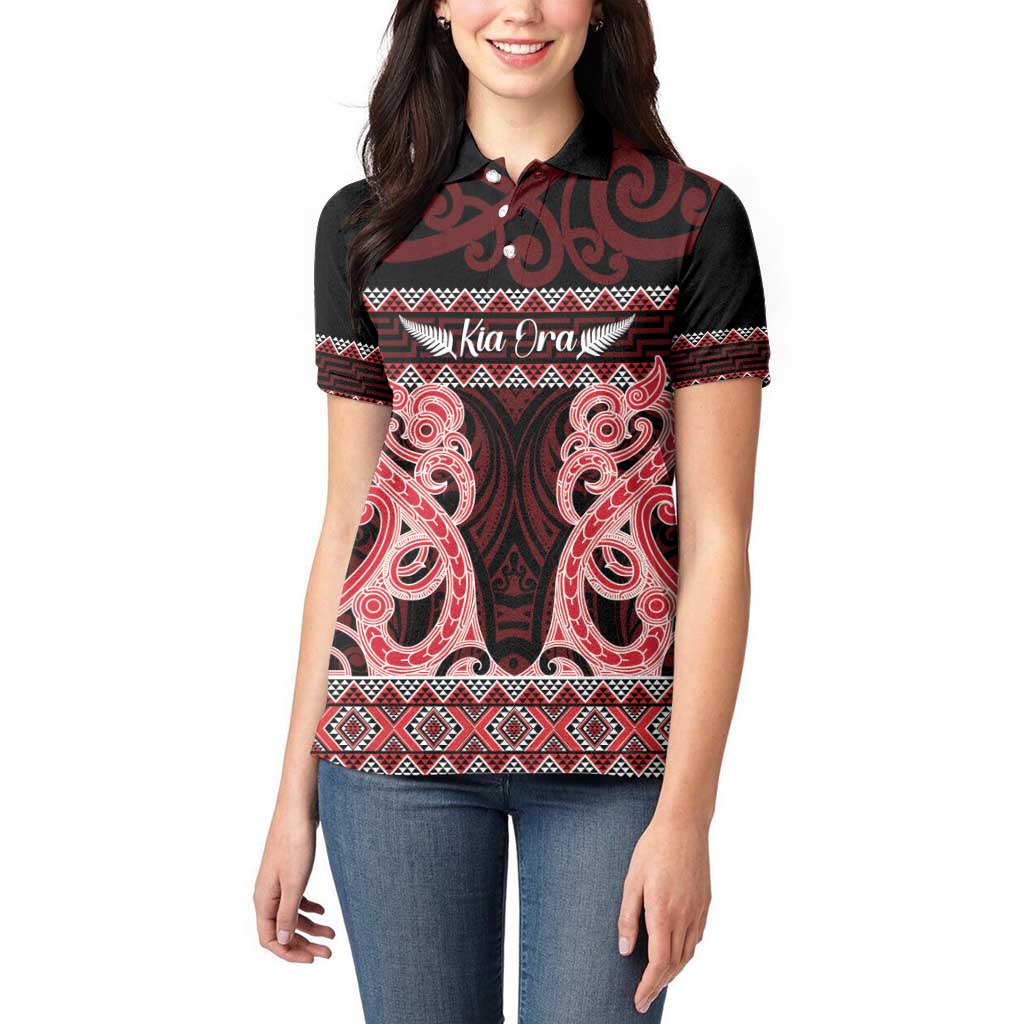 Kia Ora New Zealand Women Polo Shirt Maori Language Week Whero Taniko Motif - Vibe Hoodie