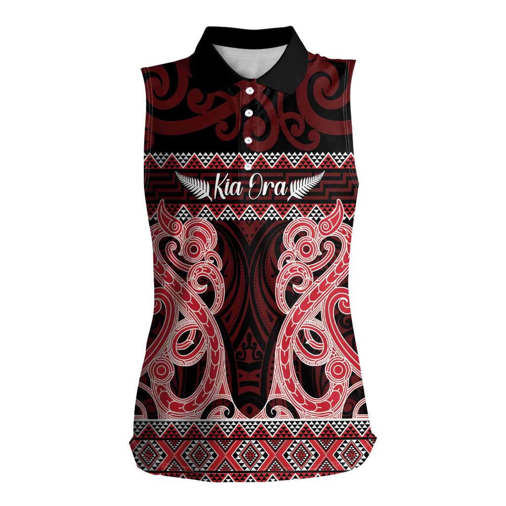 Kia Ora New Zealand Women Sleeveless Polo Shirt Maori Language Week Whero Taniko Motif - Vibe Hoodie