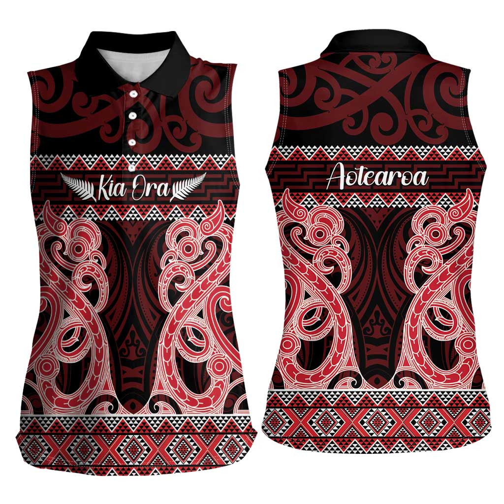 Kia Ora New Zealand Women Sleeveless Polo Shirt Maori Language Week Whero Taniko Motif - Vibe Hoodie