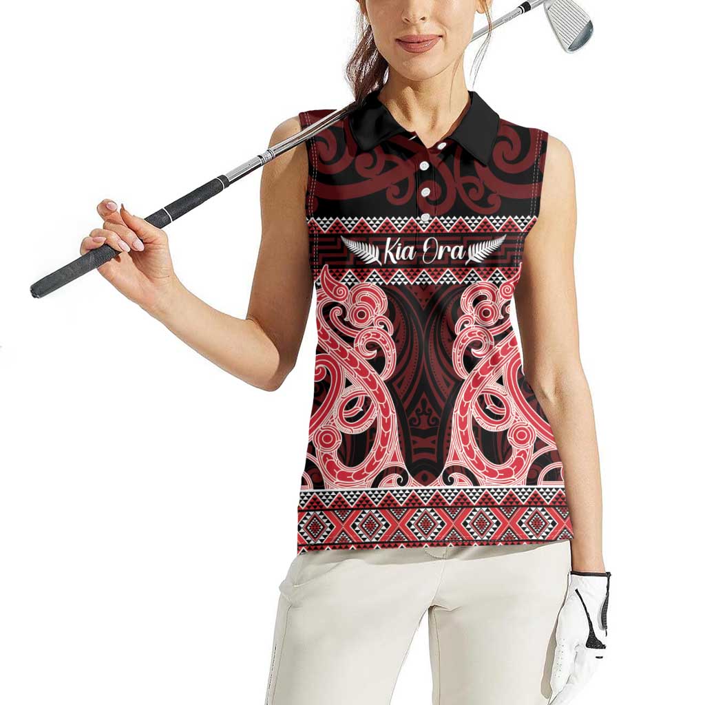 Kia Ora New Zealand Women Sleeveless Polo Shirt Maori Language Week Whero Taniko Motif - Vibe Hoodie