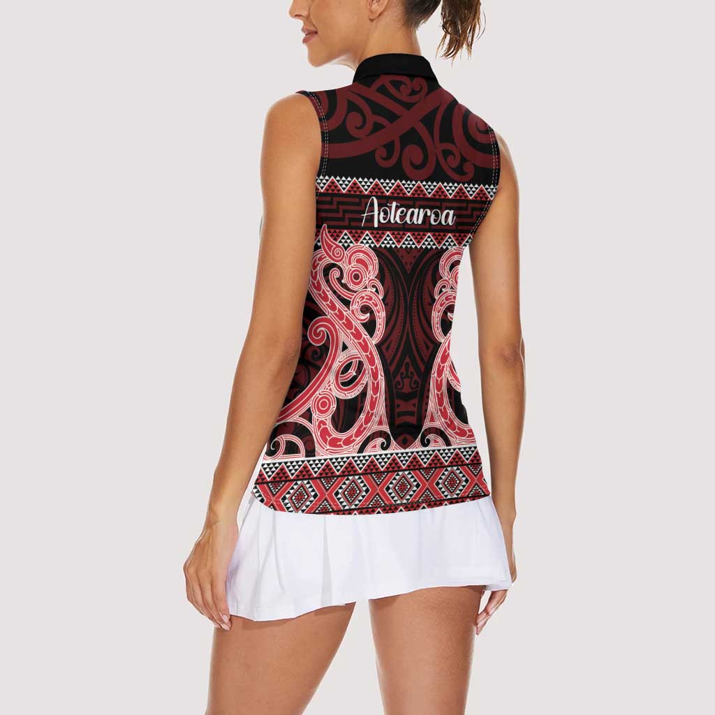 Kia Ora New Zealand Women Sleeveless Polo Shirt Maori Language Week Whero Taniko Motif - Vibe Hoodie