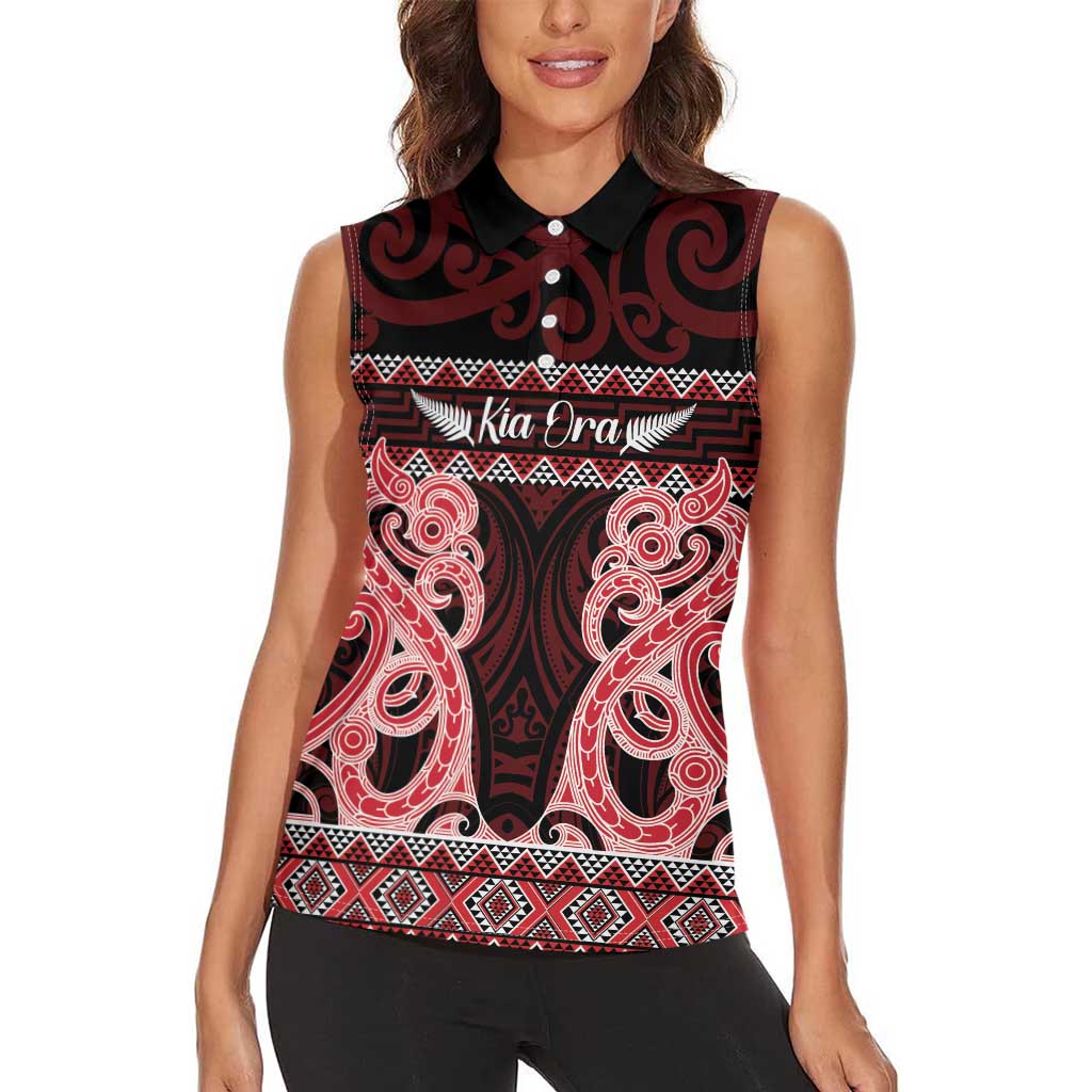 Kia Ora New Zealand Women Sleeveless Polo Shirt Maori Language Week Whero Taniko Motif - Vibe Hoodie