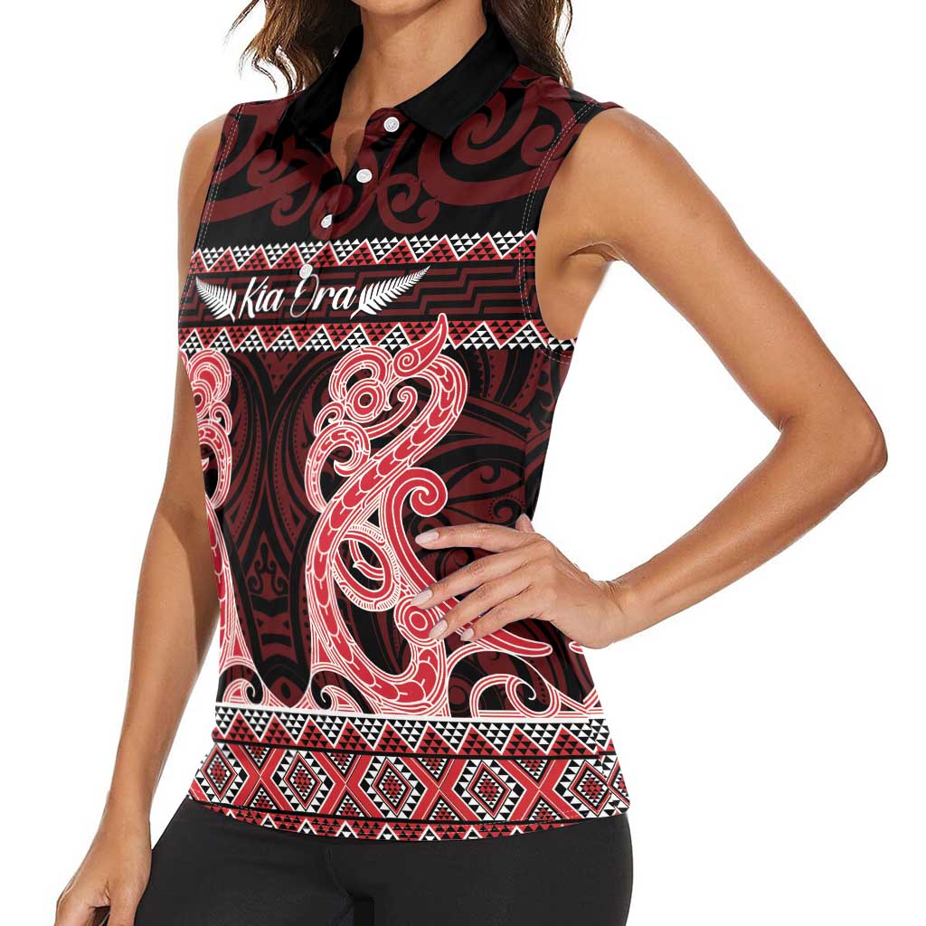 Kia Ora New Zealand Women Sleeveless Polo Shirt Maori Language Week Whero Taniko Motif - Vibe Hoodie