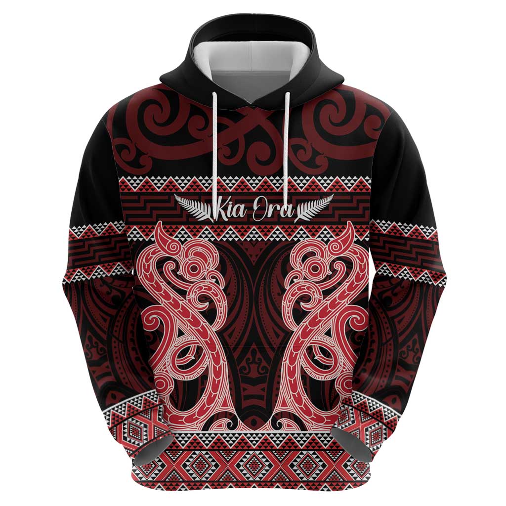 Kia Ora New Zealand Zip Hoodie Maori Language Week Whero Taniko Motif - Vibe Hoodie