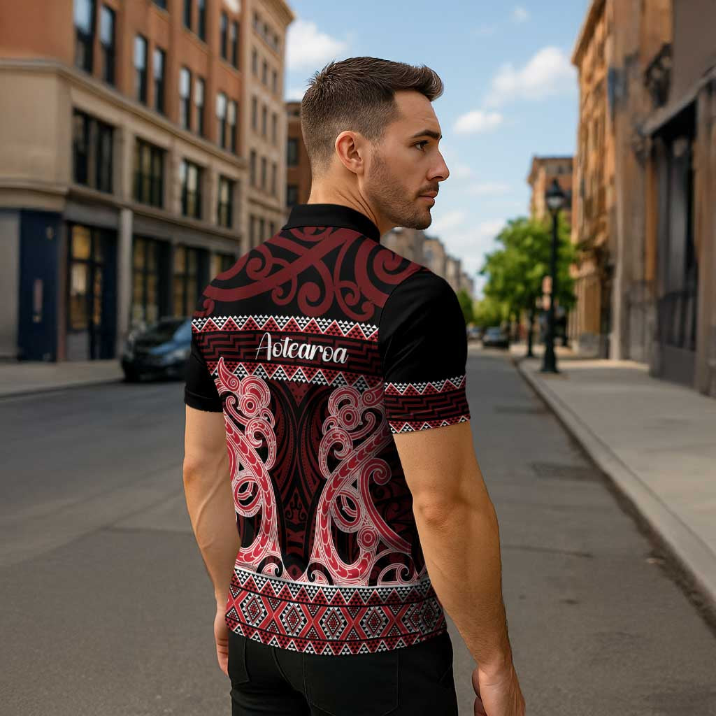 Kia Ora New Zealand Zipper Polo Shirt Maori Language Week Whero Taniko Motif - Vibe Hoodie