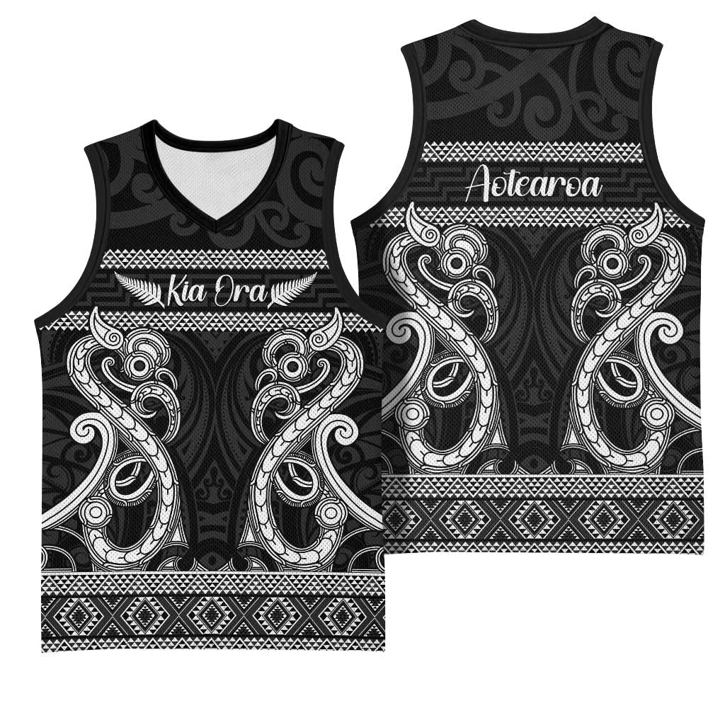 Kia Ora New Zealand Basketball Jersey Maori Language Week Pango Taniko Motif - Vibe Hoodie