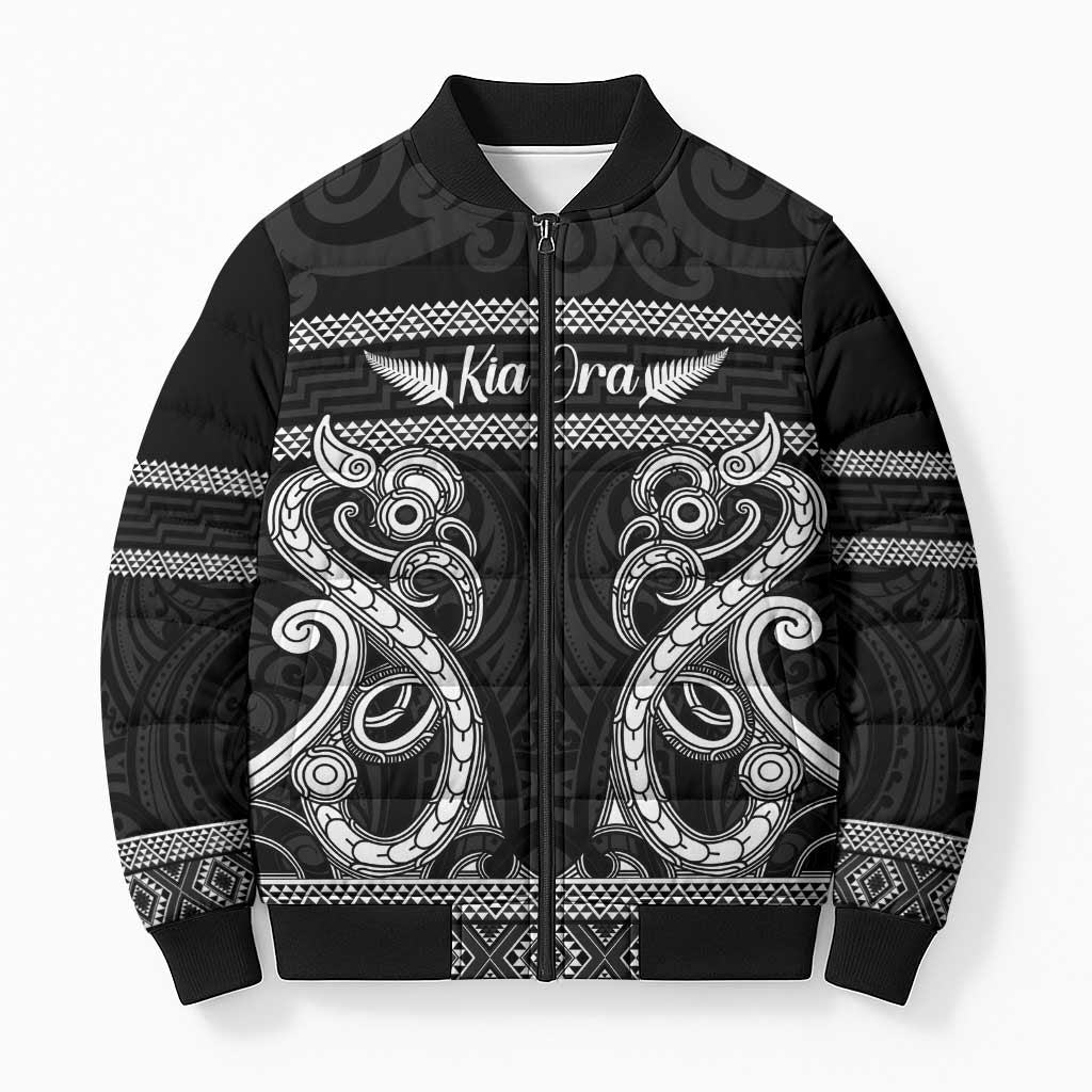 Kia Ora New Zealand Bomber Puffer Jacket Maori Language Week Pango Taniko Motif - Vibe Hoodie