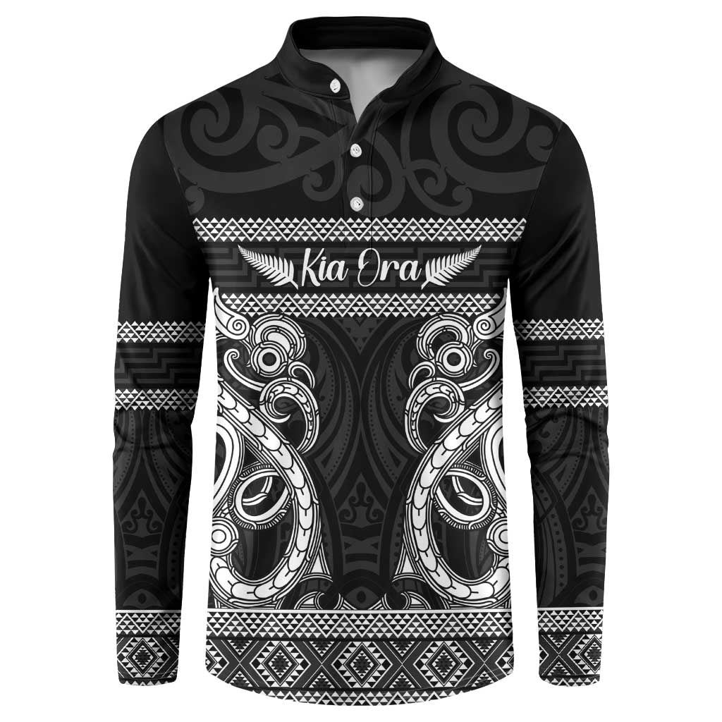 Kia Ora New Zealand Button Sweatshirt Maori Language Week Pango Taniko Motif - Vibe Hoodie