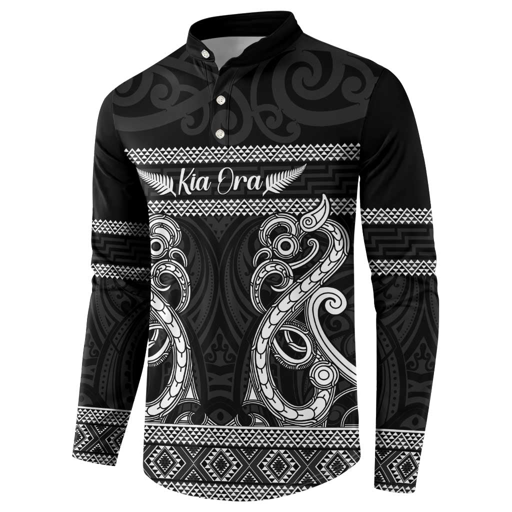 Kia Ora New Zealand Button Sweatshirt Maori Language Week Pango Taniko Motif - Vibe Hoodie