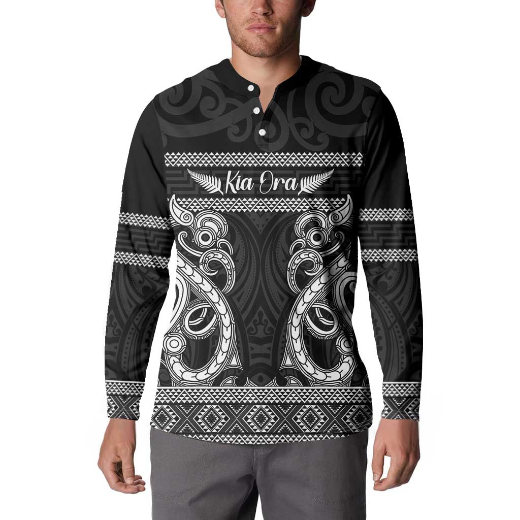 Kia Ora New Zealand Button Sweatshirt Maori Language Week Pango Taniko Motif - Vibe Hoodie