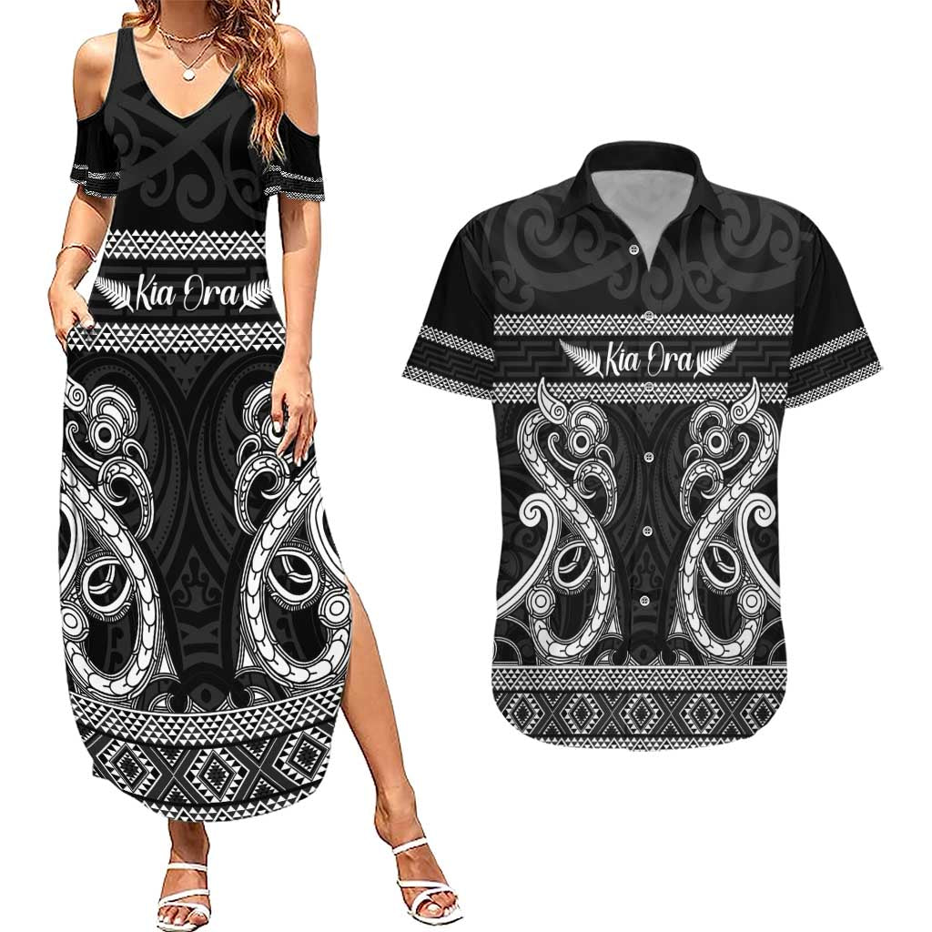 Kia Ora New Zealand Couples Matching Summer Maxi Dress and Hawaiian Shirt Maori Language Week Pango Taniko Motif - Vibe Hoodie