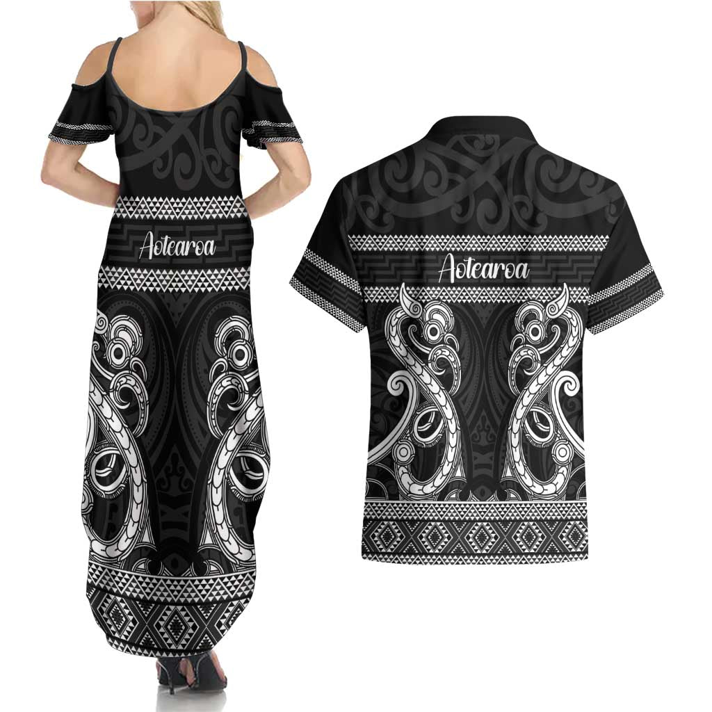 Kia Ora New Zealand Couples Matching Summer Maxi Dress and Hawaiian Shirt Maori Language Week Pango Taniko Motif - Vibe Hoodie