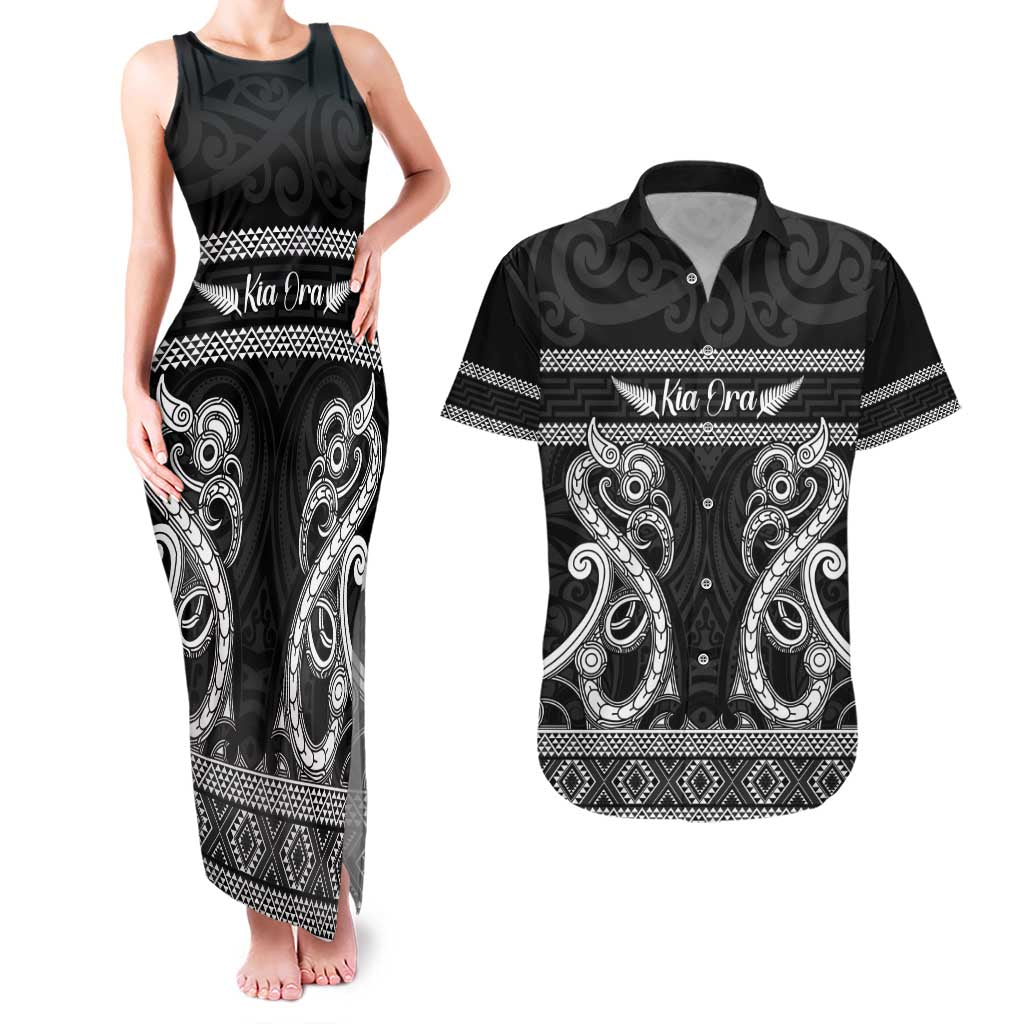 Kia Ora New Zealand Couples Matching Tank Maxi Dress and Hawaiian Shirt Maori Language Week Pango Taniko Motif - Vibe Hoodie