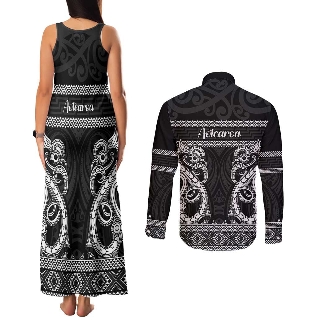 Kia Ora New Zealand Couples Matching Tank Maxi Dress and Long Sleeve Button Shirt Maori Language Week Pango Taniko Motif - Vibe Hoodie